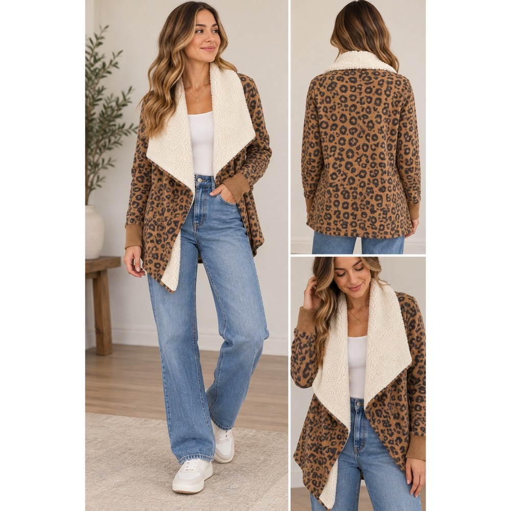 Abercrombie & Fitch Leopard Sherpa Cardigan XXS Cozy Cabin Core Animal Print